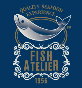 Fish Atelier - Logo Pantone - su fondo blu istituzionale